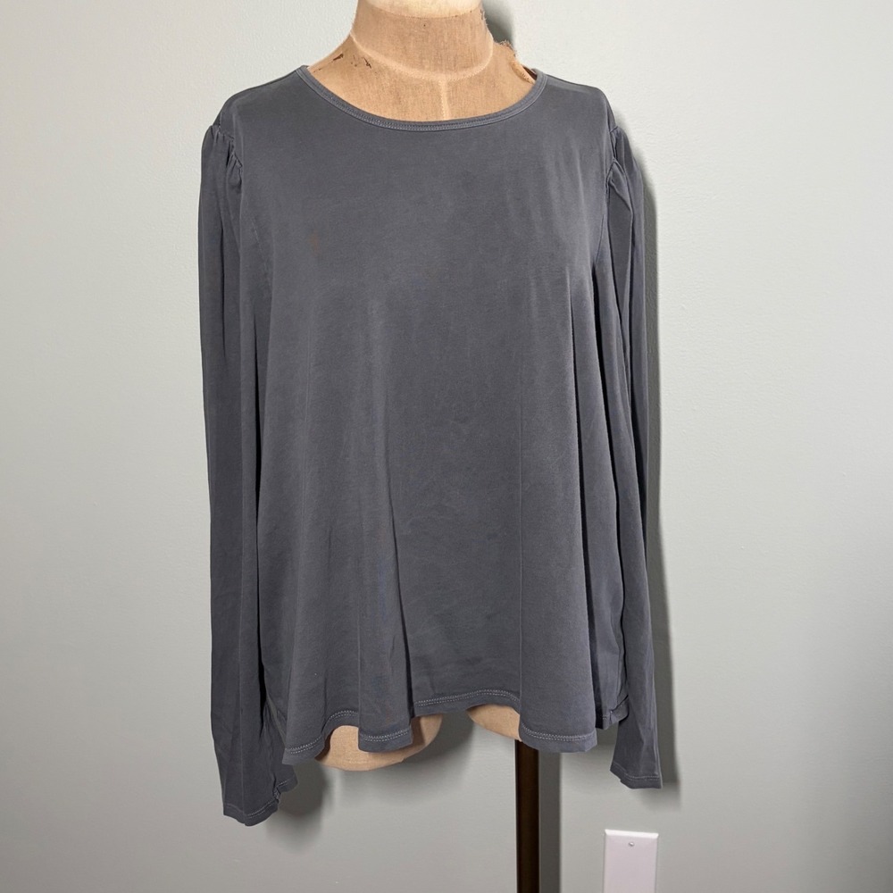 Old Navy Womens XXL Gray Cotton Long Sleeve Puff Shoulder Crew Neck T-Shirt Top
